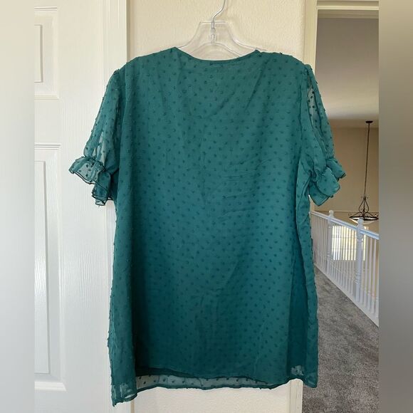 Zeagoo Teal Blouse with Beige Lace Detail - Picture 3 of 10